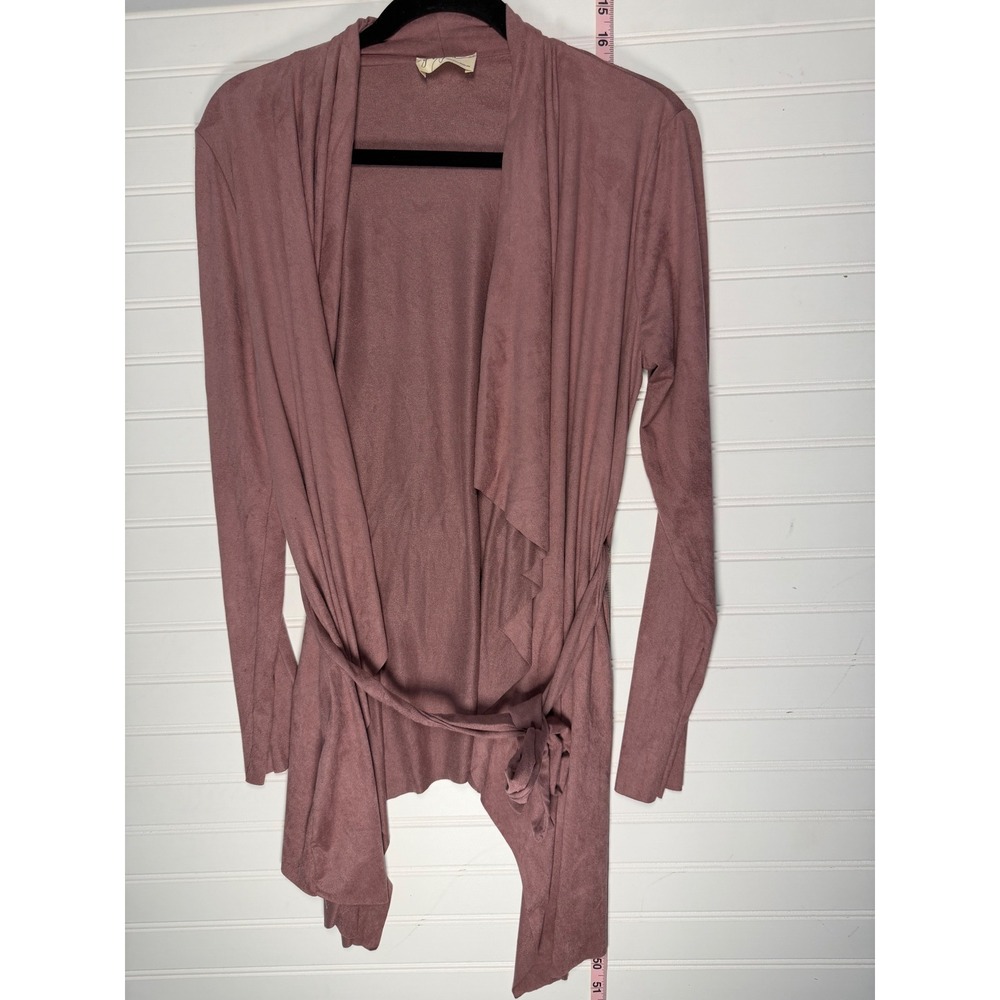 Before You Mauve Faux Suede Draped Waterfall Wrap Cardigan Belted Jacket Medium